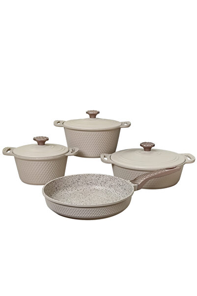 OMS Collection Triana 7 Parça Granit Tencere Takımı Krem