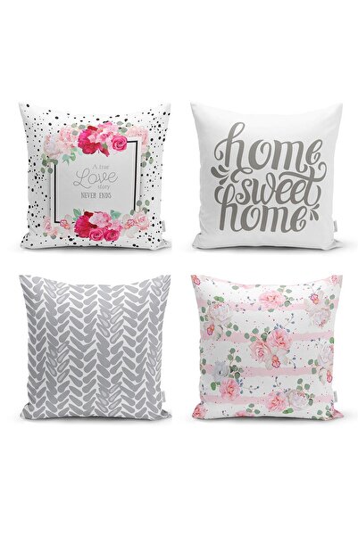 Nish & Royal Gray and Pink Color Matching Concept 4-Piece Modern Pillow Throw...
