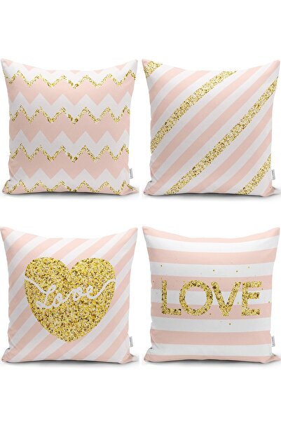 Nish & Royal Modern Pillow and Pillow Cover Set with Gold Detail and Love Wri...