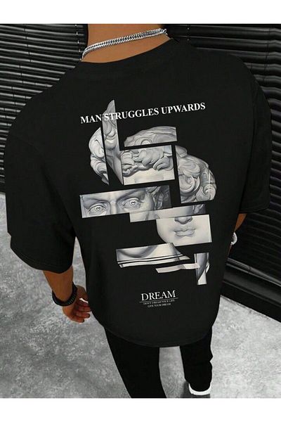 AFROGİYİM Μπλουζάκι Unisex Dream Man Sculpture Μπροστινό Πίσω Τυπωμένο Oversize T-shirt
