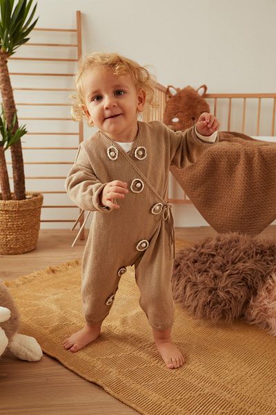 PATİQUE Milky Brown Baby Girl Floral Patterned Organic Cotton Jumpsuit