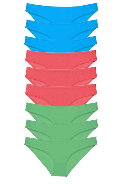 TREND 9 Pieces Super Eco Set Lycra Women's Slip Panties Green Fuchsia Blue