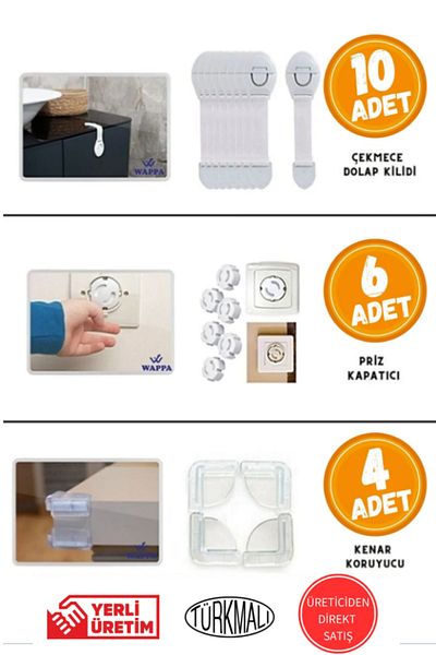 WAPPA Child Baby Safety Safety Set, 10 Drawer Cabinet Locks, 4 Corner Protectors, 6 Socket Protectors