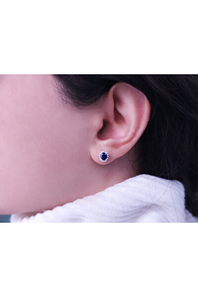 Sirius Pırlanta Pırlanta ve Oval Safir Taşlı Küpe