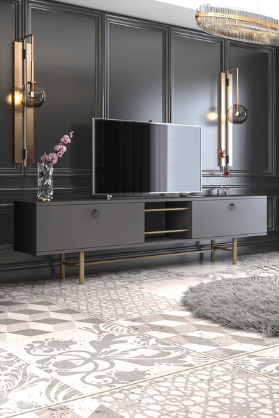 Givayo Mobilya GORDON ANTRASİT TV ÜNİTESİ 180 CM DEMİR AYAKLI