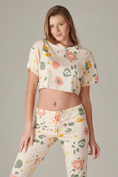 Rubina Secret Short Sleeve Crop Women's Cotton Pajamas Set ~Combed Cloth