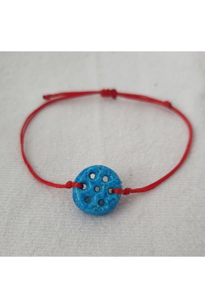 Atinin Boncuk Dünyası 7 Holes Syriac Evil Eye Bead Bracelet, Red and Gold Str...