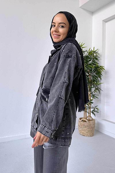 Ka Hijab Τζιν Hijab Jacket Double Pocket - Anthracite