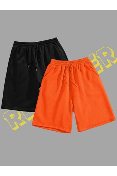 Revasser Unisex γυναικείο/ανδρικό μονόχρωμο κοντό χτενισμένο βαμβακερό σορτς 2 συσκευασιών