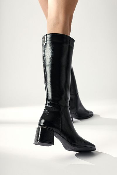 Limoya Γυναικείες μπότες Miami Black Wrinkled Patent Leather Blunt Toe
