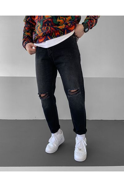 NO1 KONSEPT Anthracite String Ripped Distressed Boyfriend Pants