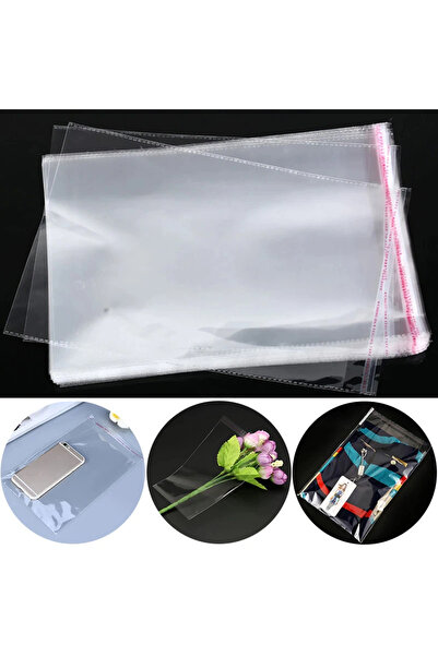 BossPack Şeffaf Bantlı Poşet (35X45 CM) Parlak Jelatin Poşet (50 ADET) - Şeffaf Çeyiz Poşeti