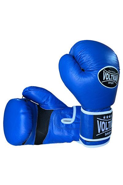 Voltran قفازات الملاكمة التايلاندية الكلاسيكية المصنوعة من الجلد الطبيعي باللون الأزرق