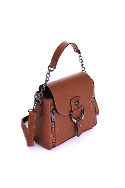 Getcho Dantes Women's Tan Hand and Crossbody Bag – Elegant Design, Multi-Compartment Organization, Metal Accessories, Stylish Details