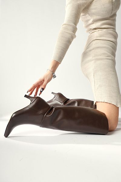 Limoya Milika Brown, Bitter Brown Color Pointed Toe Κοντό τακούνι γυναικείες μπότες