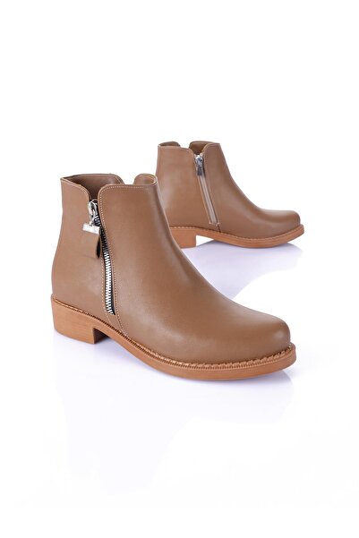 Getcho Agatha Kadın Fermuarlı Cilt Vizon Bot