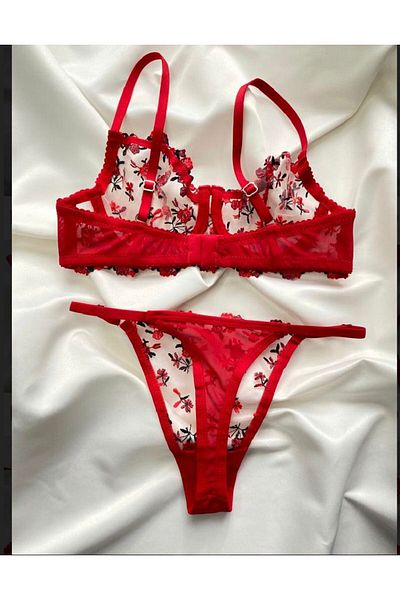 ARONA brode lace red gul embroidery