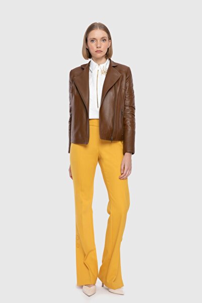 GİZİA Dikiş Detaylı Kahverengi Deri Ceket