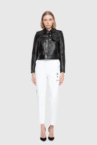 GİZİA Kontrast Kürk Detaylı Oversize Biker Siyah Ceket