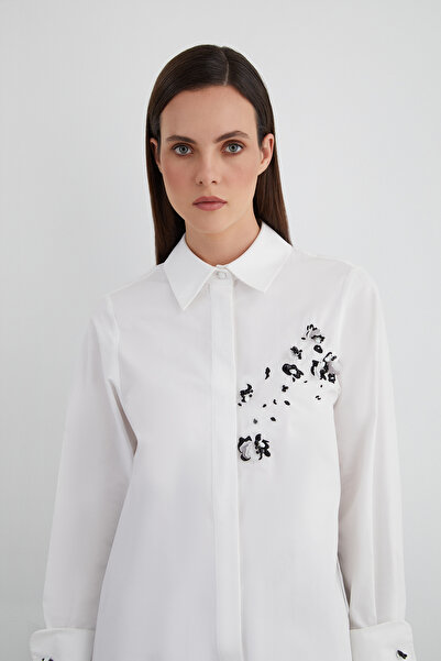 GİZİA İşlemeli Nakış Detaylı Uzun Kollu Beyaz Gömlek