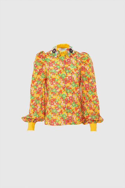 GİZİA Embroidered Collar Detailed Frosted Sleeve Orange Blouse