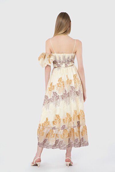 GİZİA Nakış Detaylı Şifon Ekru Elbise