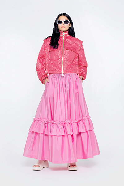 GIZIA SPORT Yaka Ve Manşet Ribana Bantlı Kolu Çıkarılabilir Fuşya Yağmurluk