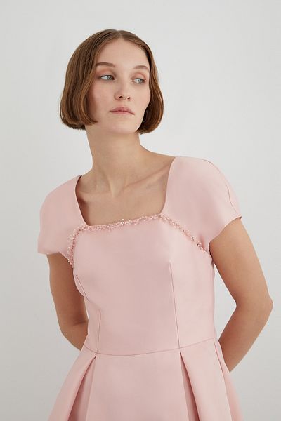 GİZİA Folded Pink Dress with Battery that Sits on the Waist