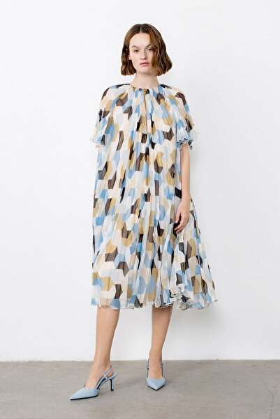 GİZİA Gold Fermuarlı Piliseli Elbise