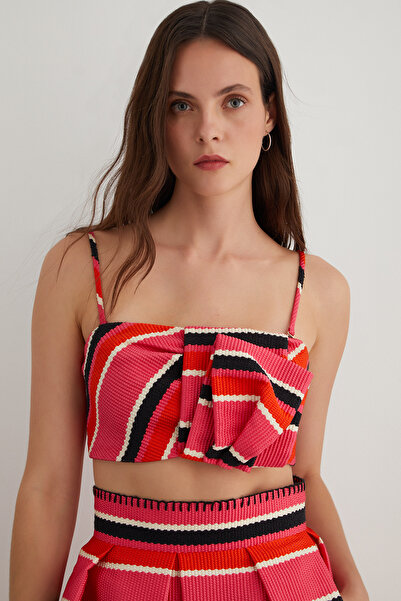 GİZİA Çoban Dikiş Detaylı Askılı Asimetrik Crop Bluz