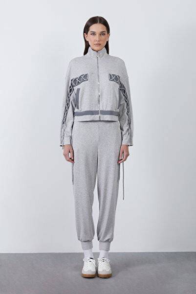 GİZİA Kordon Detaylı Fermuarlı Gri Ceket