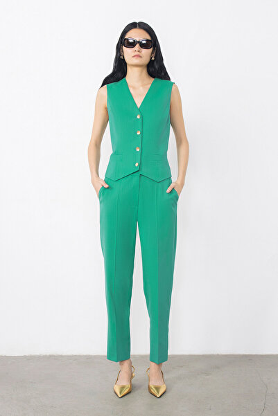 GİZİA Gold Düğme Detaylı Yeşil Pantolon