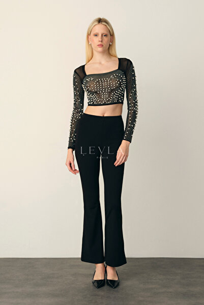 LEVLA PARIS Taşlı Boncuklu Luxury Crop Top