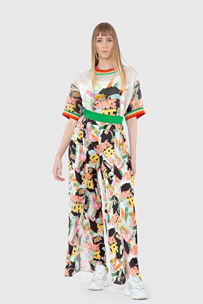 GIZIA SPORT Desenli Saten Yırtmaçlı Orijinal Pantolon