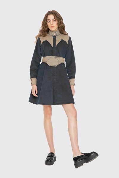 Manimani Uzun Kollu Lacivert Mini Elbise