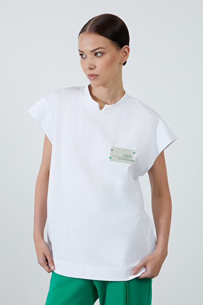 GİZİA Arka Beden Baskılı Beyaz Bluz