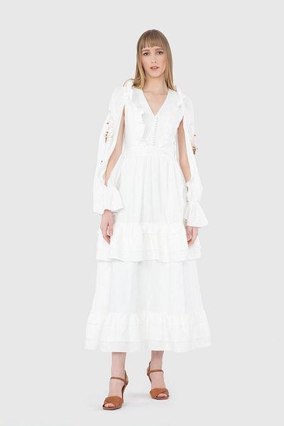 GİZİA Ecru Dress with Window Sleeve Detail