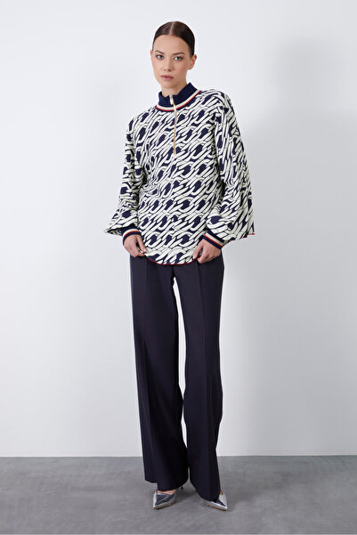 GİZİA Arkası Fermuarlı Yaka Ve Manşet Triko Bantlı Etek Ucu Dikiş Detaylı Lac...