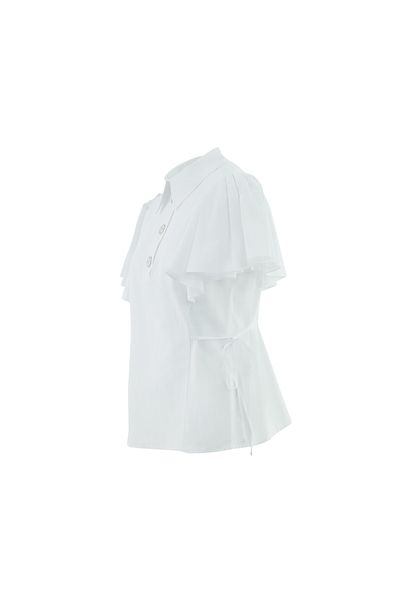 GİZİA White Cotton Blouse with Metal Button on the Front Collar