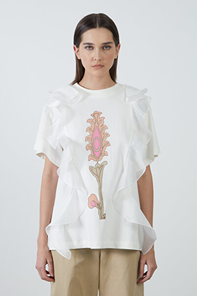 GİZİA Önü Baskılı Beyaz Basic Tshirt