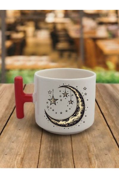 lili hediyelik Yellow Colored Moon Themed Coffee Cup Mug - Ceramic Tea, Coffee Gift Cup