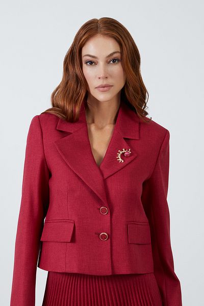 GİZİA Red Set with Pleated Short Jacket and Skirt