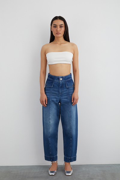 GİZİA Arka Cep Nakış Detaylı Slouchy Jean Pantolon