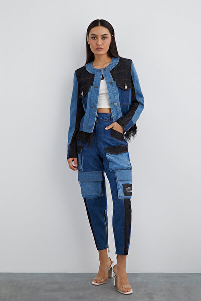 GİZİA İki Renkli Püsküllü Jean Ceket