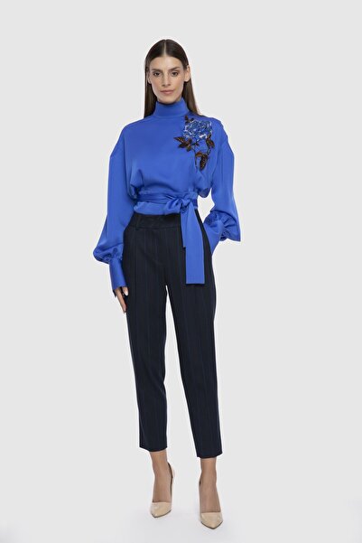 GİZİA Klasik Bilek Boy Düz Kesim Lacivert Pantolon