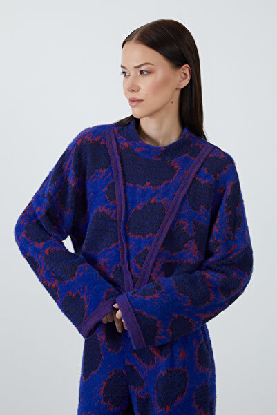 Manimani Kup Detaylı Jakarlı Mavi Bluz