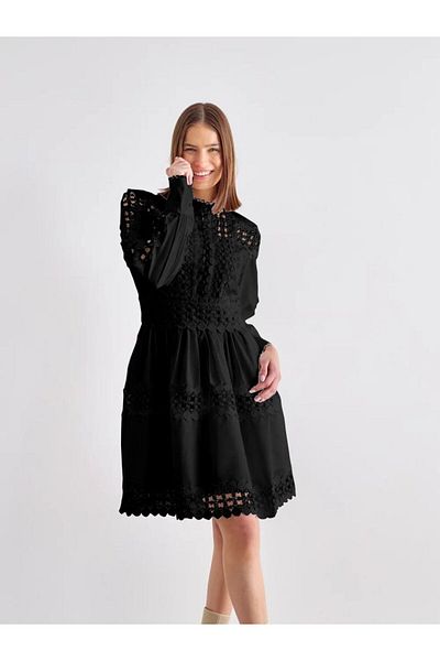 1Moda1Tarz Γυναικείο φόρεμα με μαύρη βάση με δαντέλα με δαντέλα με λεπτομέρεια με λουράκι