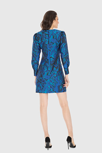 kı.we Kalp Yaka Gül Detaylı Mavi Mini Elbise