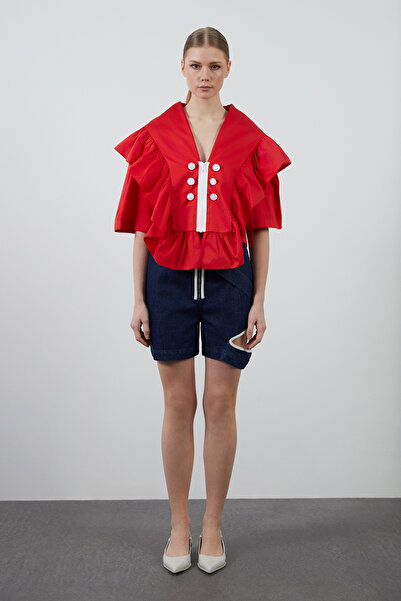 GİZİA Contrast Accessory Detailed Red Blouse