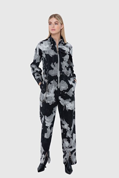 Manimani Jakron Detaylı Kontrast Batik Yıkamalı Jean Tulum